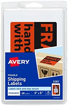 Avery Fragile Labels, 3" x 5", Non-Printable, 40 Shipping Labels Total (5283)
