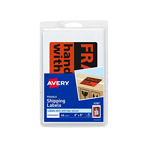 Avery Fragile Labels, 3" X 5", Non-Printable, 40 Shipping Labels Total (5283) #TOP2