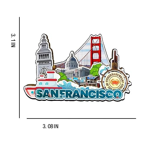 Imán decorativo de madera San Francisco 3D pequeño miniatura 3