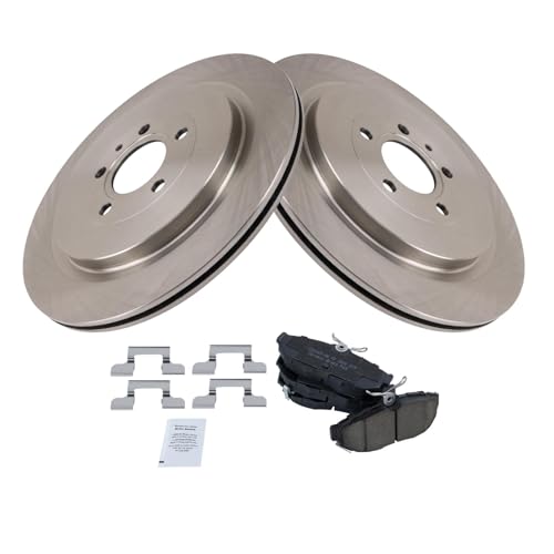 Image of TRQ Rear Brake Pad and Rotor Set Ceramic Compatible with 2013-2014 Ford Mustang