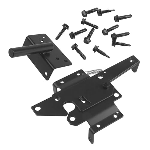 Heavy Duty Locking Fence Gate Latch Post Mounted Automatic Door Lock Hardware Suitable for Wooden/Vinyl PVC Fences Pool Yard Garden Security Steel Black