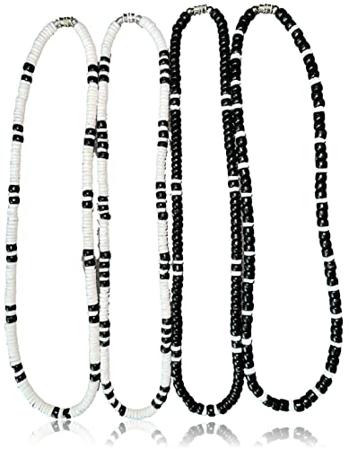 Native Treasure 17 Inch Men's Women's Set Of 4 Puka Shell And Coco Bead Surfer Necklaces #2-5Mm (3/16") #TOP8