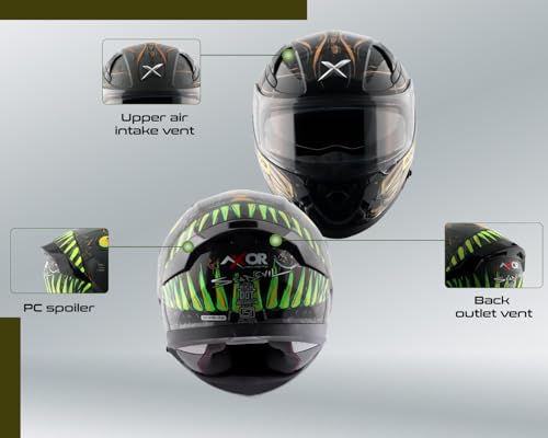 Image of Axor Apex Seadevil ISI ECE DOT Certified Full Face Dual Visor Helmet for Men and Women with Pinlock Fitted Outer Clear Visor and Inner Smoke Sun Visor Black Gold(XL)