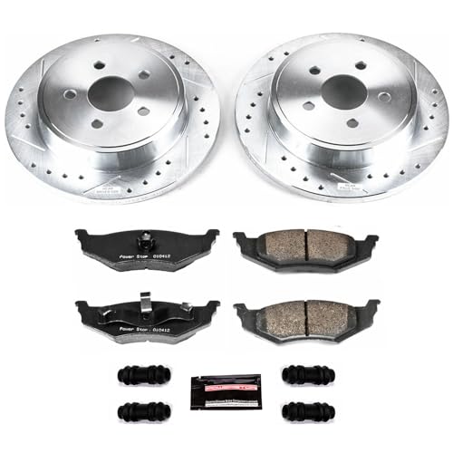 Image of PowerStop Rear Brake Kit for Chrysler PT Cruiser 2003-10 | Dodge Neon 2003-05 - Drilled and Slotted Disc Rotors with Carbon-Fiber Ceramic Brake Pads Replacement, K1709