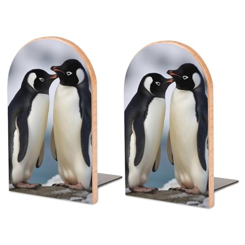Buchstützen für Regale, "I Love Penguins", bedruckte dekorative Buchstützen, Holz-Buchstützen, für Regale, Schreibtisch, Zuhause, Büro, Buchstopper