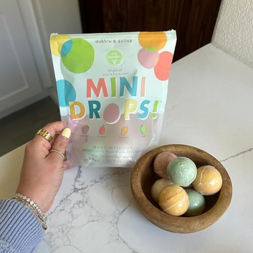 Image of Dabble & Dollop Mini Bath Bombs, Tropical + Soothing Scents Bundle - Natural Origin, Clean Ingredients, No Synthetic Dyes, Toddler & Kids Bath Bombs in Resealable Pouches (2-Pack)