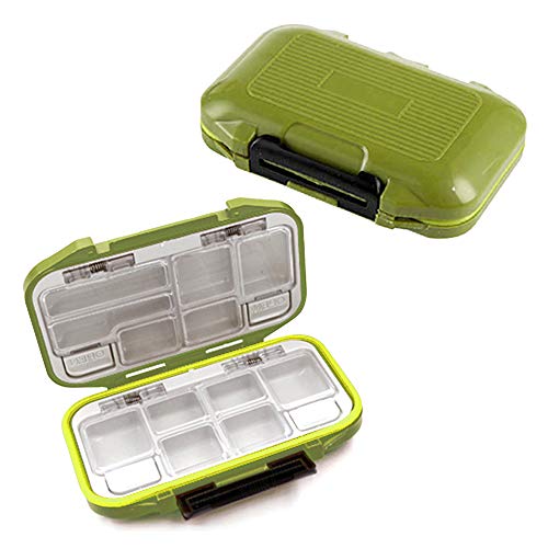 YUKI Fishing Lure Boxes, Bait Storage Case Fishing Tackle Storage Trays Accessory Boxes Thicker Plastic Hooks Organizer Containers for Vest Casting Fly Fishing - Waterproof Seal (Green, Small)