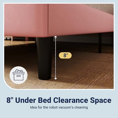 Image of Allewie King Size Platform Bed Frame with Velvet Upholstered Wingback Headboard, No Box Spring Needed, Under Bed Storage Space, Strong Wooden Slats, Modern Mattress Foundation, Easy Assembly, Pink