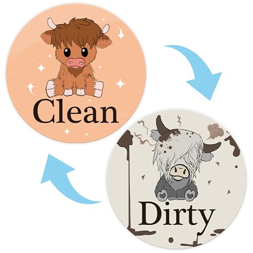 Funny Highland Cow Dishwasher Magnet Clean Dirty Sign, Reversible Clean Dirty Magnet for Stainless Steel Dish Washers, Rustic Farmhouse Kitchen Refrigerator Dishwasher Magnetic Sign Indicator