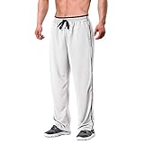 EKLENTSON Herren Comfortable Weiche Sporthose Lange Hose Trainingshose Strandhose, Weiß - Schwraz