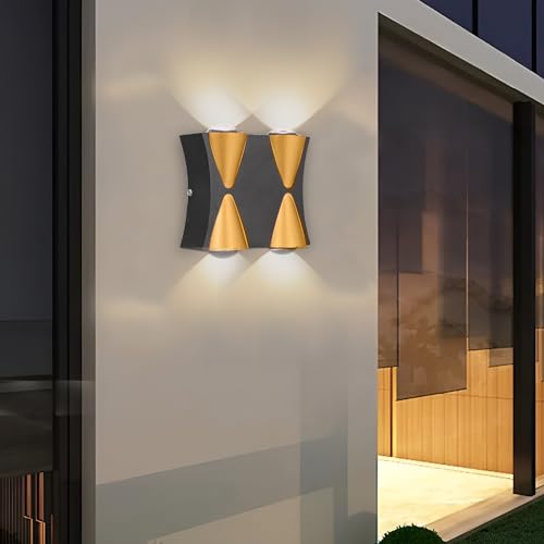Image of GIGAWATTS 4W Wall Light Gold Finish 2 Way Up & Down Step Lamp Fixture Waterproof Sconce COB LED for Indoor Outdoor Home Decoration Living Room Bedroom Office (Pack of 1, Warm White)