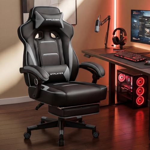Image of GTPLAYER Gaming Chair with Footrest, 350LBS Big and Tall Office Chair, Ergonomic High Back Lumbar Support and Recliner for Back Pain Relief, Moon Gray