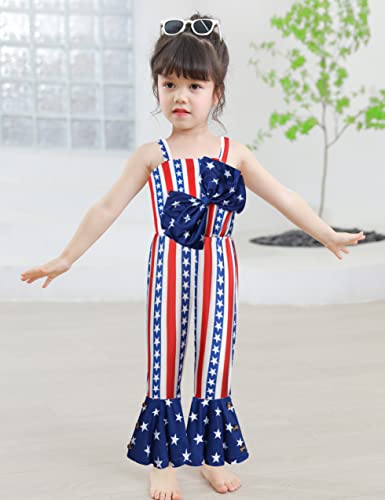 Donwen 4Th Of July Toddler Girl Outfit 2-3T Romper Outfits Kids Red Stars Stripes Bow Tie American Flag Patriotic Sleeveless Fourth Of July Toddler Girl Outfit #TOP1