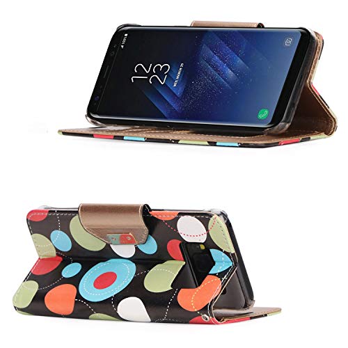 Procase Galaxy S8 Wallet Case, Flip Kickstand Case With Card Slots Mirror Wristlet, Folding Stand Protective Cover For Galaxy S8 2017 -Circles #TOP6
