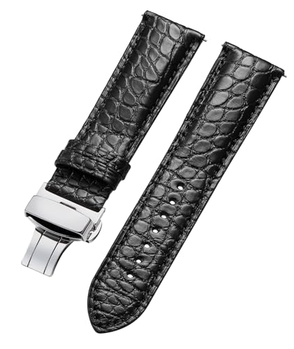 BINLUN Alligator Leather Watch Bands for Men Watch Straps Handmade Crocodile Grain Quick Release Replacment Genuine Classic Leather Women Watchband Deployment Silver Buckle, Black 18mm