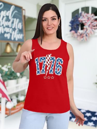 Image of Ithalt Plus Size 4th of July Tops for Women American Flag Tank Tops USA Patriotic Shirts Red White and Blue Sleeveless