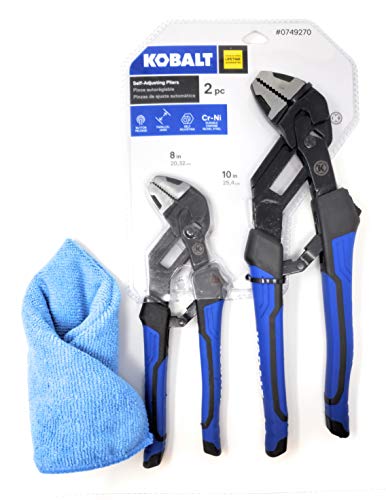 Kobalt 2 Piece 8 And 10 Inch Self Adjusting Tongue And Groove Locking Pliers Set And Microfiber Towel Bundle #TOP2