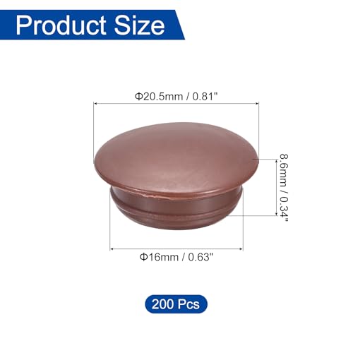 Image of uxcell 200Pcs Screw Hole Plugs, 16mm(5 /8 inch) Dia Plastic Round Button Plugs Snap in Locking Hole Covers Flush Type Caps for Furniture Cabinet, Red Brown