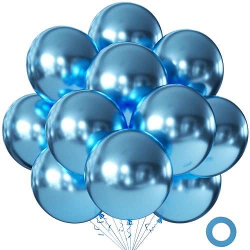 Image of KALOR 18 Inch Metallic Blue Large Latex Round Balloons 30-Pack
