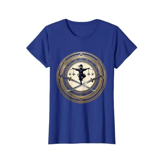 Kid Ninja Balancing on a Katana Blade T-Shirt, Women, Royal Blue, Large