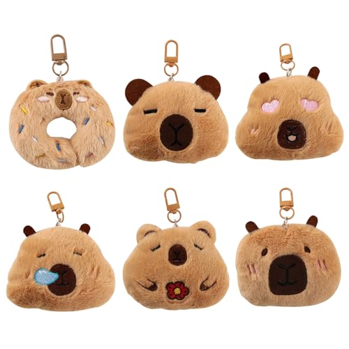 FOSDICK 6 Pièces Capybara Porte Clef Peluche, Mignon Capybara Peluche Porte Clé, Kawaii Porte-clés, Amusant Capibara Breloques Sac, Dessin Animé Pendentif Anniversaire Cadeau Femme Homme Enfant