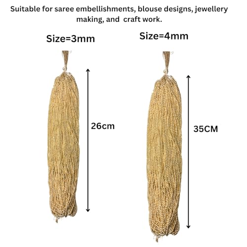 Image of (3mm 1Bunch, 4mm 1Bunch) Aari Gold Bunch Beads for Embroidery Work, Jewellery Making, Arts and Crafts Kids DIY Making (1, 3mm,4mm)