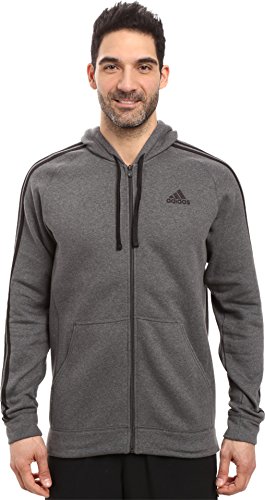 adidas Men's Essentials Fleece Full Zip Hoodie, Dark Grey Heather/Black, Small