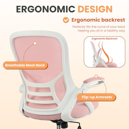 Image of HYLONE Drafting Chair Tall Office, Ergonomic Standing Desk Stool Adjustable Big and Tall Drafting Office Chair with Flip-Up Armrests, Mesh, Pink