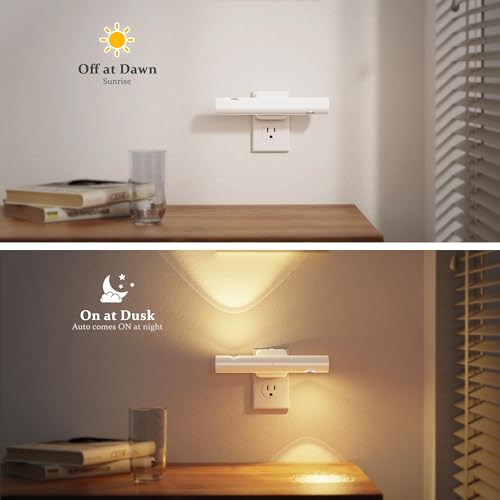 Image of JandCase LED Night Light, 2 Pack Modern Night Lights Plug into Wall, Dusk-to-Dawn Sensor with 3000K Soft White, 0-100LM Dimmable Night Lights for Bathroom /Hallway /Bedroom /Stairway