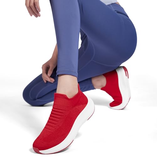 Womens Slip on Walking Shoes Comfort Lightweight Breathable Sock Shoe Non-Slip Mesh Casual Fashion Tennis Running Sneakers Red by SHULOOK - Image 6