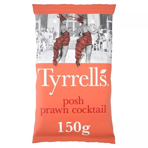 Tyrrells Crisps POSH PRAWN COCKTAIL 150g Sharing Bag - Hand-cooked & spun for an exquisite fresh taste. No artificial ingredients (No artificial flavour colours or MSG)