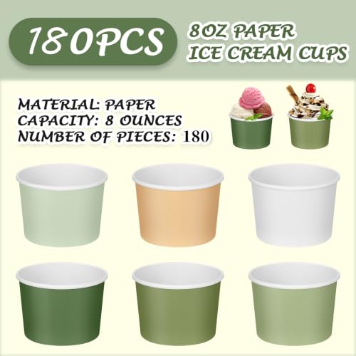 Image of Nuenen 180 Pcs Disposable Ice Cream Cups Bulk 8 oz, Sage Green