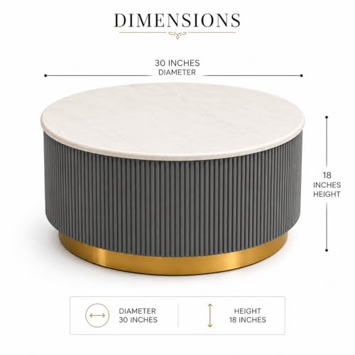 Image of Premium Luxury Marble-Top Wooden Center Table with Louvers & Acrylic Wooden Base | Premium Coffee Table for Living Room & Office (Gray)
