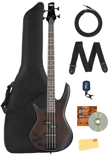 Ibanez GSR200BL SR GIO Bass Guitar, Left Handed - Walnut Flat Bundle with Gig Bag, Tuner, Strap, Instrument Cable, Austin Bazaar Instructional DVD, and Polishing Cloth