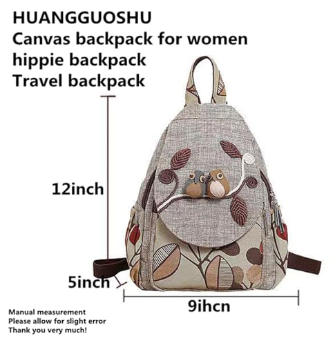 Image of Womens Cotton Hemp Cloth Backpack Boho Vintage Embroidered Casual Purse Handbags Messenger Two little Birds