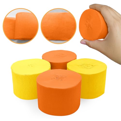 Image of 4 Crepe Paper Streamers Rolls, 328ft Pack of Yellow and Orange Crepe Paper for Birthday Wedding Baby Shower Sunflower Theme Party Decoration (1.8 inch x 82 ft /Roll)