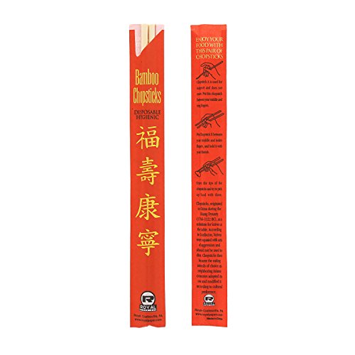 Royal Premium Disposable Bamboo Chopsticks, 9 Inch Sleeved and Separated, UV Treated, Bag of 100