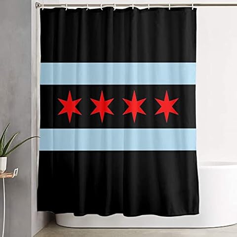 TZT Chicago Flag Shower Curtains with Hooks Waterproof Bathroom Screen Decor Set 60 X 70 in for Home/Hotel Cover