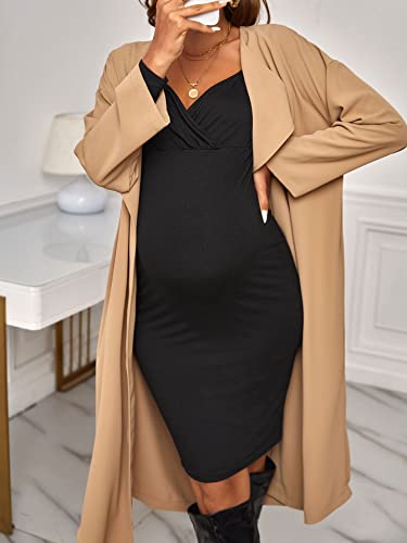 Wdirara Women's Maternity Sweetheart Neckline Long Sleeve Tight Knee Length Dress Black M #TOP4