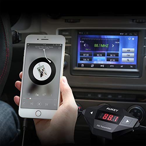 AUKEY FM Transmitter, Radio Adapter Car Kit with USB Car Charger, Compatible with Smartphones