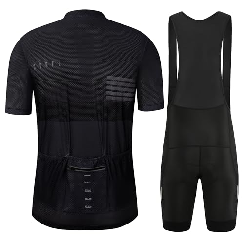 GCRFL Conjuntos de camisa de ciclismo masculinos leves, shorts com bolsos acolchoados, Preto, XX-Lar