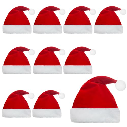 LOVICVKEM 10 Piezas Gorros para Navidad,gorros navidad adulto,gorro de papá noel de felpa suave,Sombrero Navideño Rojo,gorro navidad,gorro de papá noel unisex.gorro de papá noel grueso.