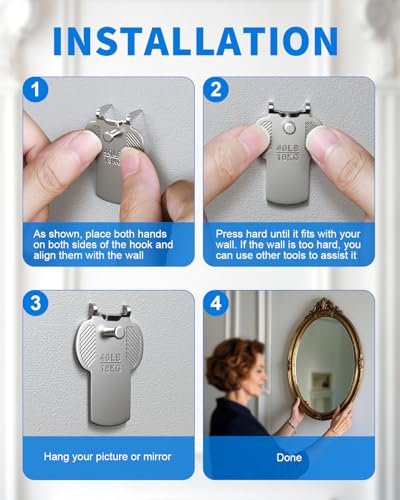 Image of Drywall Picture Hanging Hooks Claw: 15Pcs 40lb Large Wall Picture Frame Hangers - Art Hanging No Damage Heavy Duty Mirror Photo Poster Painting Hanger Hardware Kit - Claw for Decor Room