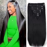 Pobokix Straight Clip in Hair Extensions Real Human Hair 8Pcs Remy Human Hair Clip ins for Women, Natural Soft Human Hair, 120g 32inch #1B Natural Black