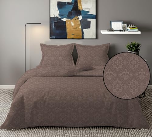 Image of 300 TC Premium Glace Cotton Solid Emboss Bedsheet for Double Bed with 2 Pillow Covers for Home (90 inch x 100 inch or 229 cm x 254 cm) (Regal-Coffee, Double- 90 x 100 Inches)