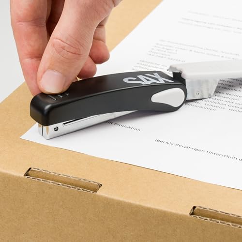SAX 219 Heftgerät, für bis zu 10 Blatt, modernes und stilvolles Design, aus robustem Metall, manueller Hefter, geeignet für Büro, Schule und Zuhause, effiziente Handhabung, Schwarz