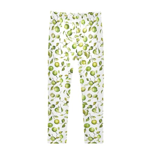 GuoChe Leggings basic da ragazza, elasticizzati, a vita alta, per allenamento, palestra, S, Verde Lime Frutta Bianca, 5 anni