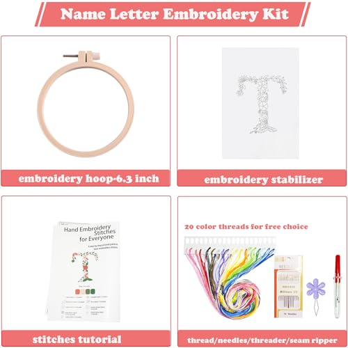 Image of Topapfo Alphabet Letter T Stick and Stitch Embroidery Kit for Clothing, Beginners Name Embroidery Pattern Transfer Paper Stencils Water Soluble for Clothes Jeans T-Shirts Tote Bags