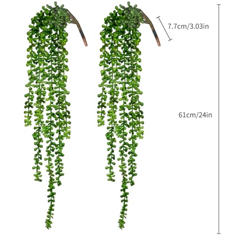 CEWOR 4pcs Artificial Succulents Hanging Plants Fake String of Pearls for Wall Home Garden Decor (24 Inches Each Length)