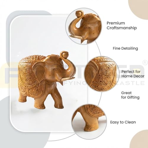 Image of EL05 Temple Elephant Statue 6 Inch Premium Handcrafted Kadam Wood Elephant Idol with Left Leg Forward for Home Mandir Pooja & Living Room Decor Office Traditional Indian Gifting - Pack of 1
